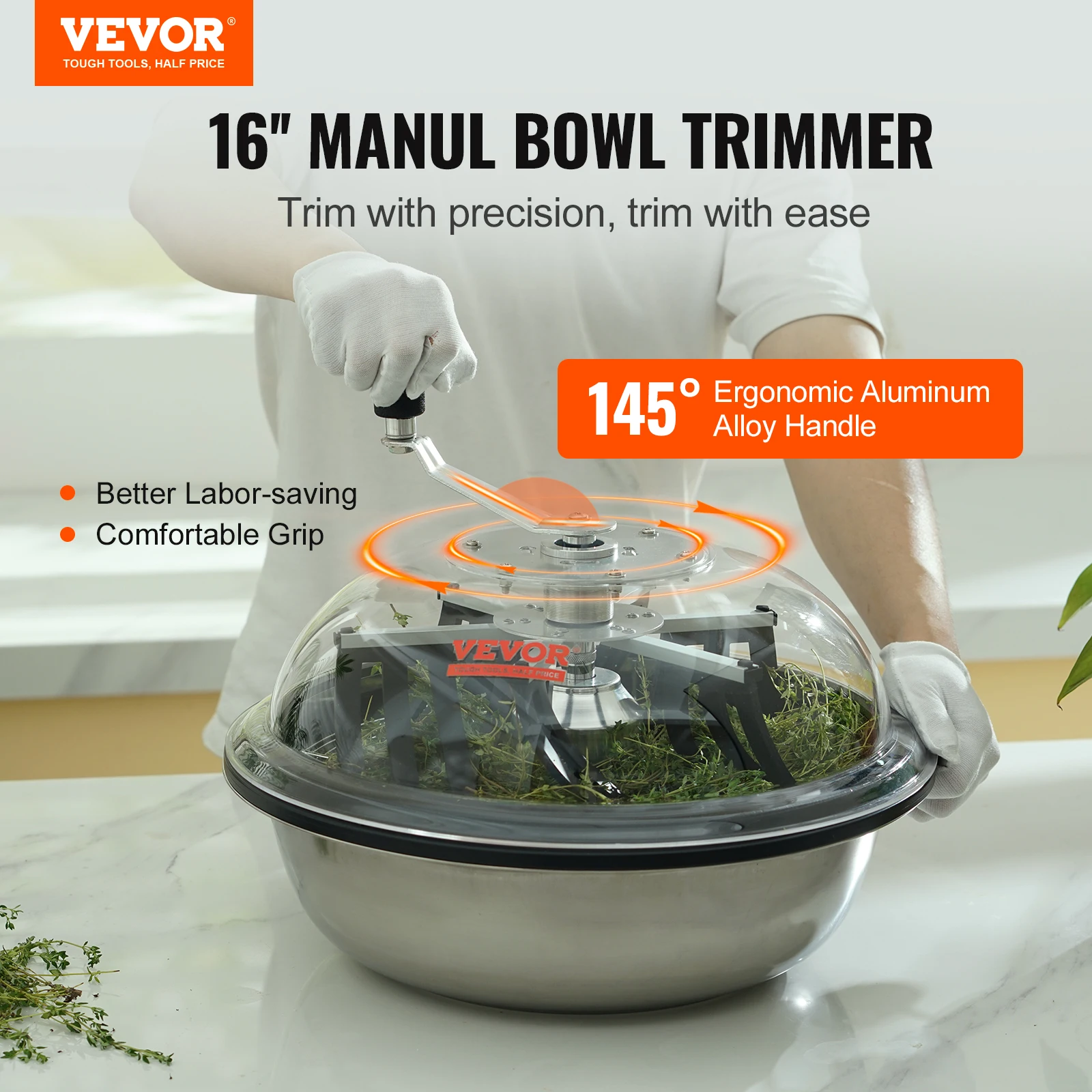 VEVOR Leaf Bowl Trimmer 16",19",24" Trimmer Bowl Manual Bud Trimmer with Stainless-Steel Blades for Twisted Spin Cut Clear Dome 2