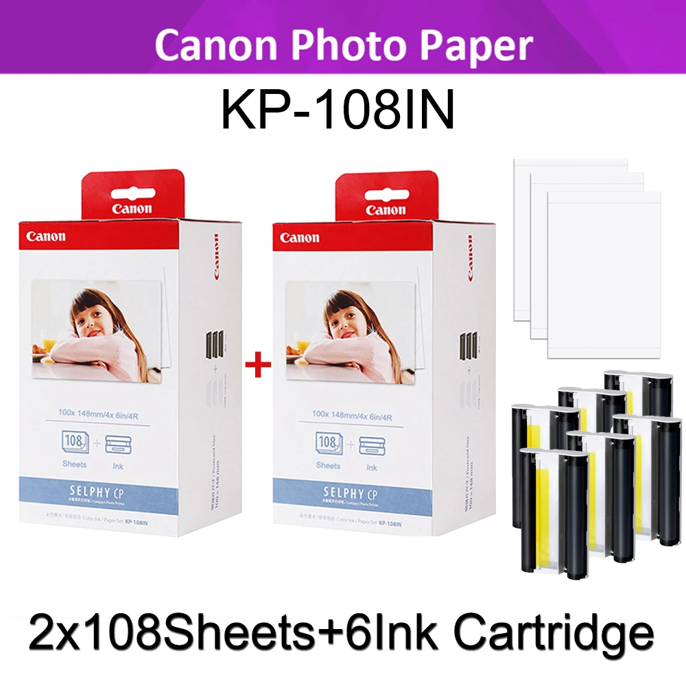 

2Packs Original CANON INK AND PAPER KP108 KP-108IN CAMERAS Printing Paper 100 x 148mm 4 x 6 inch canon selphy cp1300 photo paper