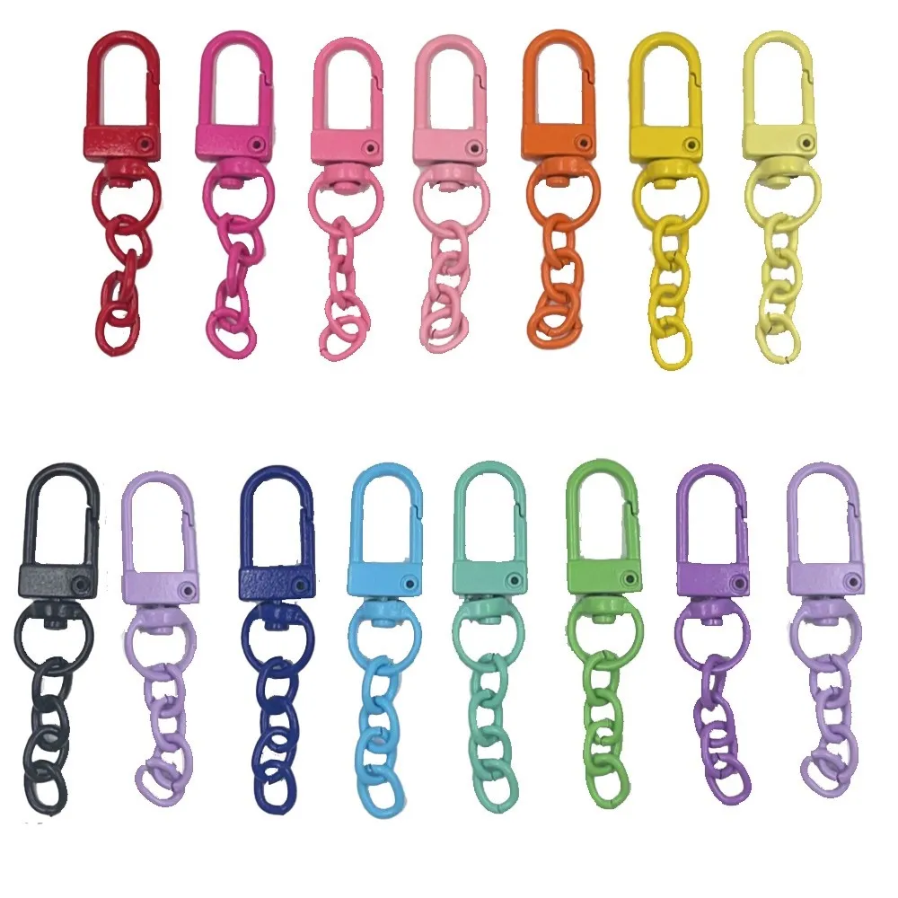 10 teile/los Schlüsselring Karabinerverschluss Frühling Schnalle Mit Ketten Farbige Schlüsselanhänger Für DIY Schmuck Machen Schlüssel Ring Haken Taschen Schnalle