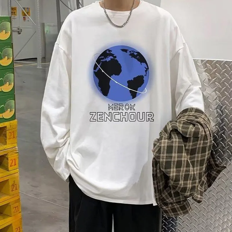 

2023 New Spring and Autumn Fashion Trend Simple and Versatile American Round Neck Print Loose Relaxed Oversize Men's T-shirt