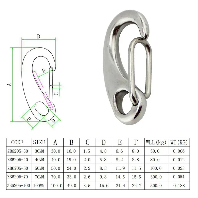 Boat Marine Egg Shape Spring Hook 316 Stainless Steel Egg Shape Spring Snap Hook Clip Quick Link Carabiner 50/70/100mm 6