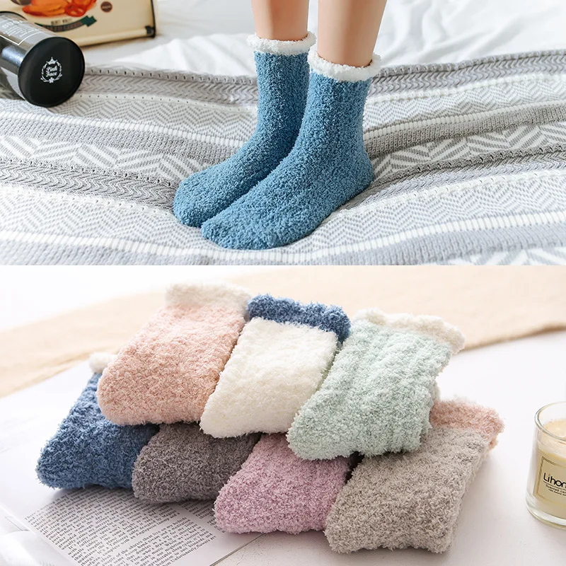 

Winter fried dough twist half velvet socks, middle tube female socks, coral velvet socks, casual warm floor socks, adult towel