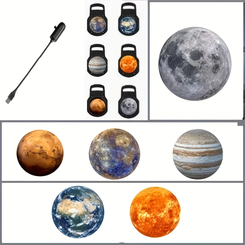 LED planetary projector light with 6 interchangeable images-360° rotating USB plug-in night light that illuminates the wall