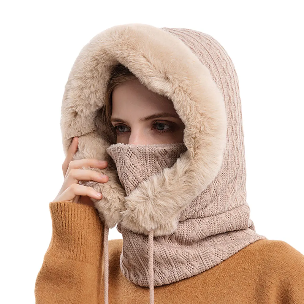 マフラー・ストール KOLEAT Hood ver winter thermal knit neck balaclava scarf oat Amazon.com: Balaclava Winter Ski Mask for Women, Fleece Face