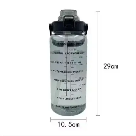 Water Bottle 2L Portable with Straw & Time Marker Large Capacity Plastic for Outdoor Sports & Fitness