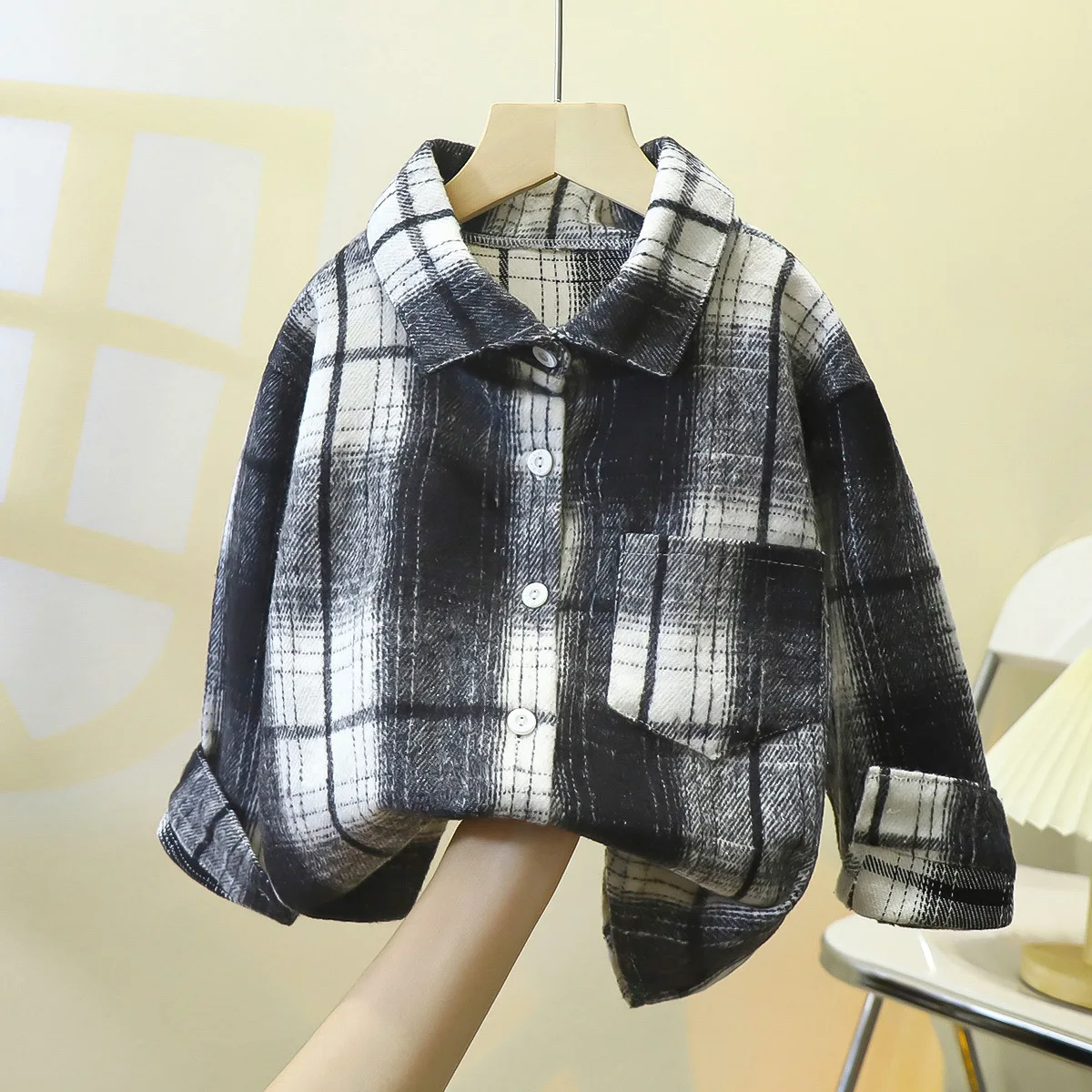 Baby Cotton Plaid Shirt Jacket Boys Girls Casual Shirt Outerwear Clothes Kids Autumn Long Sleeve Button Cardigan Jacket Coat
