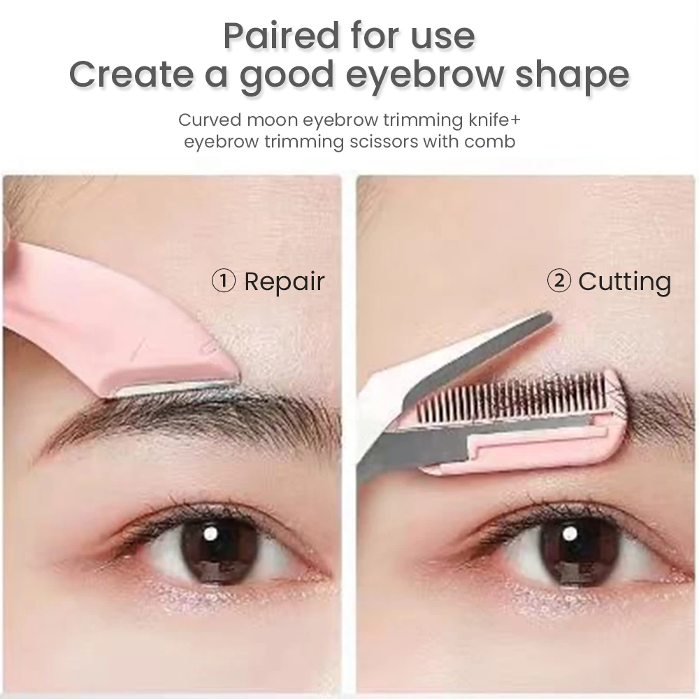 Eyebrow Trimming Knife Razor For Women Professional Scissors With Comb Brow Trimmer Scraper