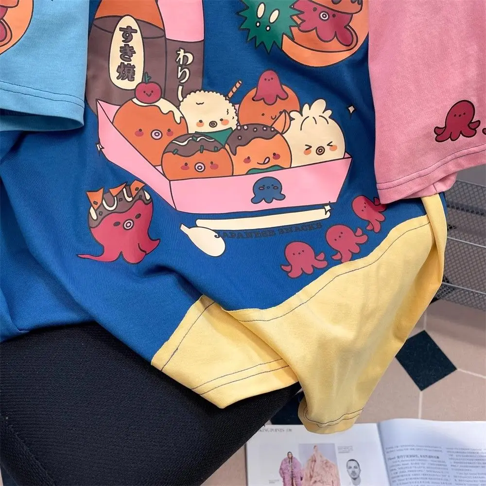 Harajuku Sweet Cartoon Print O-neck T-shirts Y2k E-Girl Patchwork Short Sleeve Tee Shirt Summer New Loose Tops Women Japanese 4