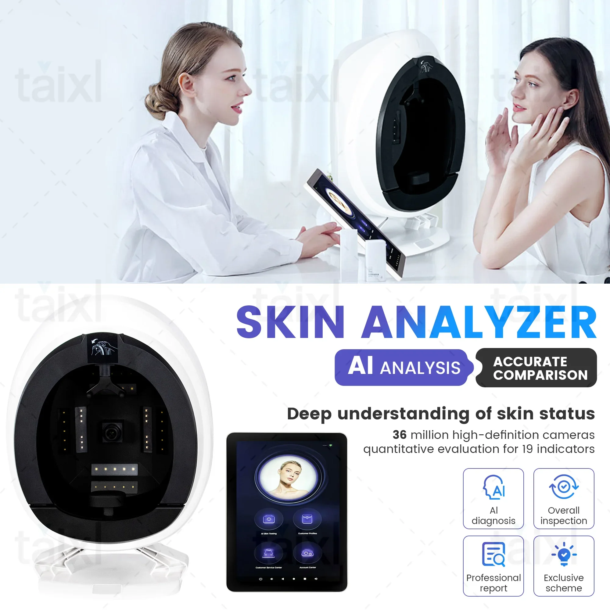 New 3D Facial Skin Analyzer Machine Skin Analyzer Facial Machine 8 Light Spectrum Skin Analysis Scanner