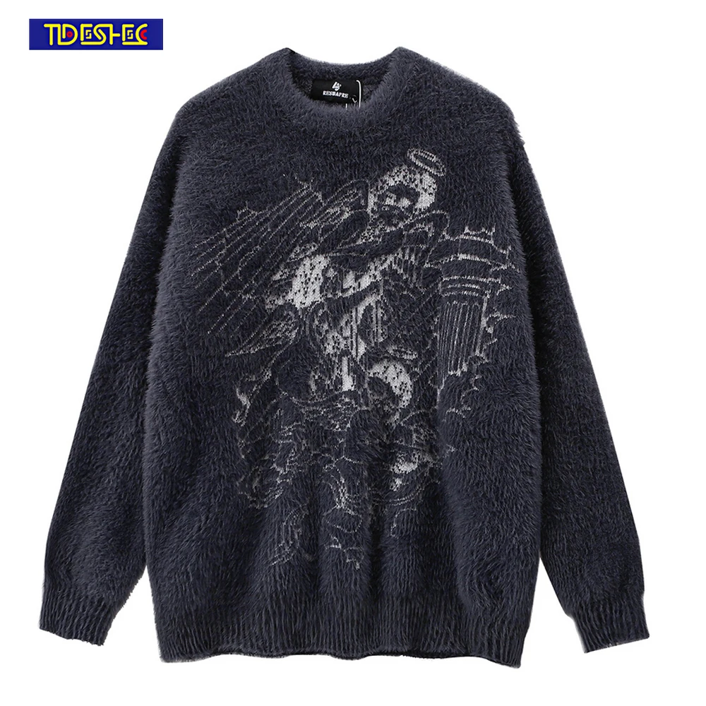 

Harajuku Streetwear Long Sleeve Pullovers Gothic Angel Print Y2k Sweater Men Oversize Knitted Sweaters Autumn Men Sweater