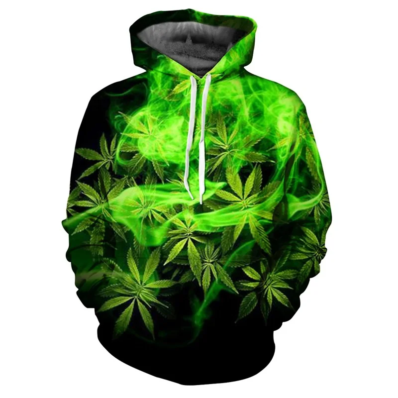 Sudadera con capucha con estampado 3D de hojas de malezas para hombre, sudadera informal de manga larga con patrón de plantas coloridas, sudadera holgada unisex, jersey de calle