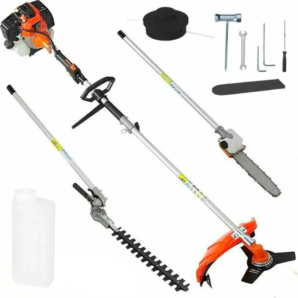 4 in 1 line hd petrol multifunction brush cutter | 2t motor, 52cc, 3cv, 2 discs, pruner and hedge trimmer