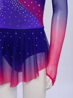 Robe de danse lyrique pour filles, Costume de gymnastique, danse rythmique, couleur contrastée, asymétrique, fendue, strass, justaucorps 4