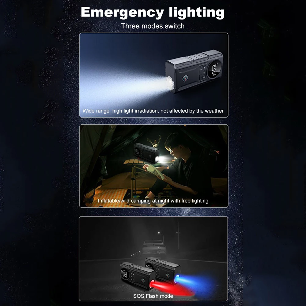 Car Wireless Air Pump with Light 39800mAh Jump Starter Bicycle Air Compressor USB Rechargeable Car Tire Inflator for Tires