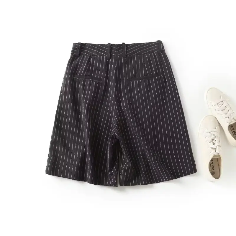 Dave&Di Summer Fashion Ladies New Bermuda Shorts Ladies French Retro Striped High Waist Shorts Women