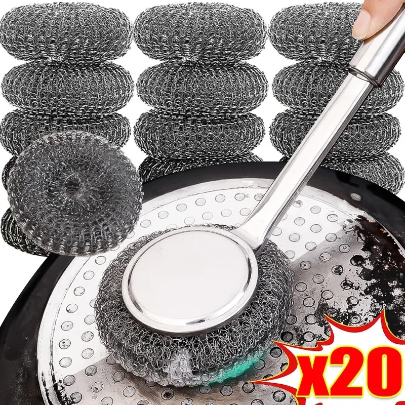 Stainless Steel Wire Brush with Long Handles Kitchen Replacement Steel Wool Wire Ball Dishwashing Brush Sink Countertop Cleaning 1