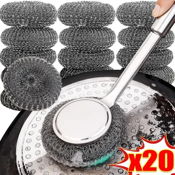 Stainless Steel Wire Brush with Long Handles Kitchen Replacement Steel Wool Wire Ball Dishwashing Brush Sink Countertop Cleaning 1