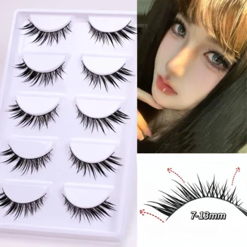 5 pairs of diagonal flying false eyelashes with fine black stems, naturally curled and curled, elongated at the end of the eyes 1