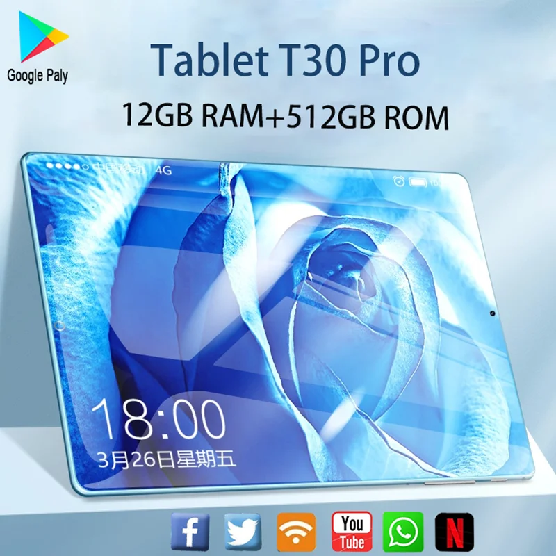 Global Version T30 Pro Tablet 12GB RAM 512GB ROM 10 inch Tablets Android 10.0 Dual SIM 5G Tablette Network Tablete PC WIFI |