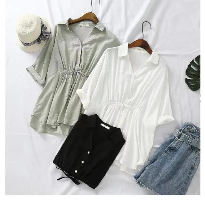 Maternity Tops Maternity Blouses Summmer Top For Pregnant Women White Shirts Cotton Linnen Gravida Clothes Plus Size Dress Short Sleeve