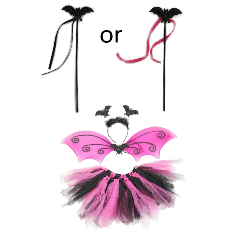 

Bat Costume Sets for Girls Bat Wing Skirt with Bat Headband Cosplays Costumes for Halloween Dress Up Parties Favor