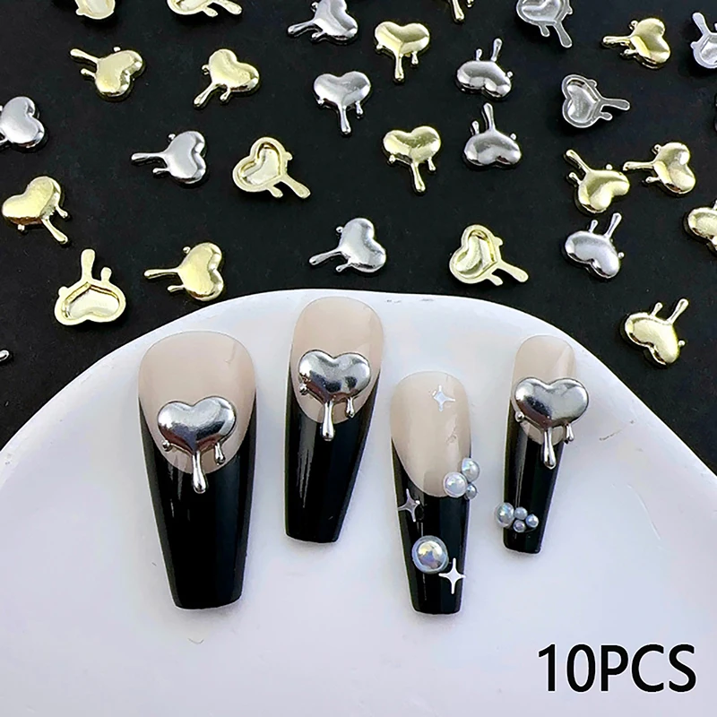 

10PCS/Bag Alloy Lava Love Nail Art Jewelry Gold Silver 3D DIY Nails Accessories Professional Supplies Metallic Heart Decorations