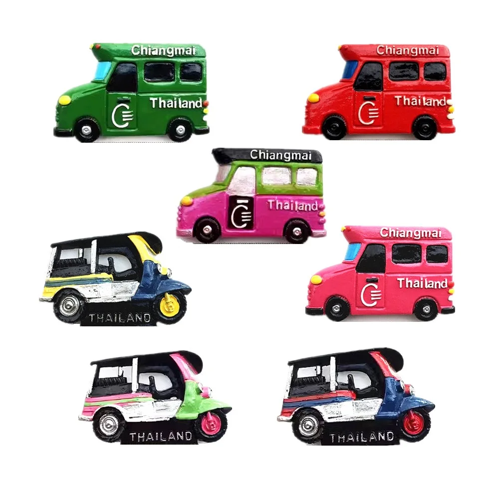 Thailand Travel Tutu Cars 3D Fridge Magnet Souvenir Resin Painted Handicrafts Magnetic Magnets for Refrigerator Decoration