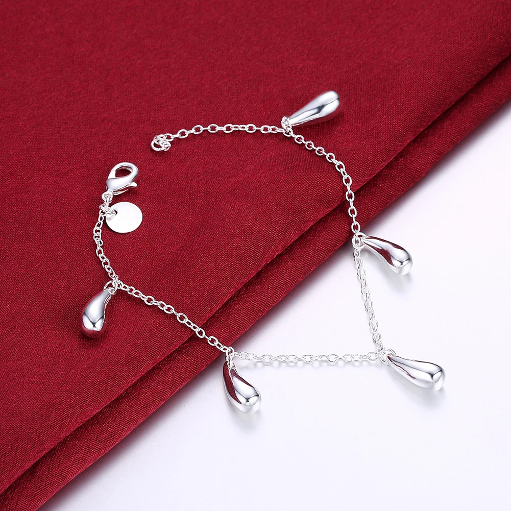 

Hot wild 925 Sterling Silver five Water droplets chain Bracelets for woman Wedding party Christmas Gifts fashion popular Jewelry