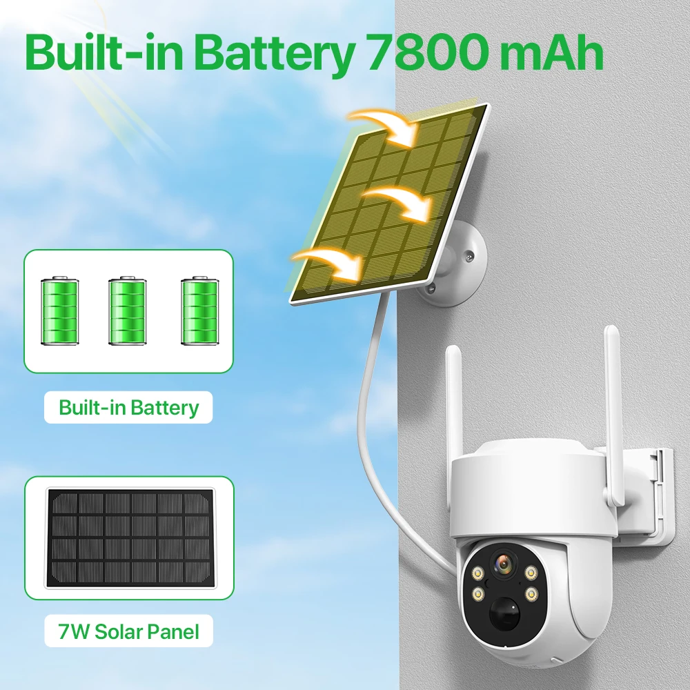방수 4G SIM 카드 야외 무선 태양 보안 카메라, 내장 배터리 카메라, 4MP PTZ 모션 감지 카메라, iCsee