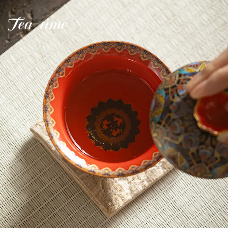 150ml Chinese Enamel Colored Gaiwan Ancient Hand Grasping Bowl Tea Lid Set Tea Tureen Maker Cover Bowl Items Ornaments