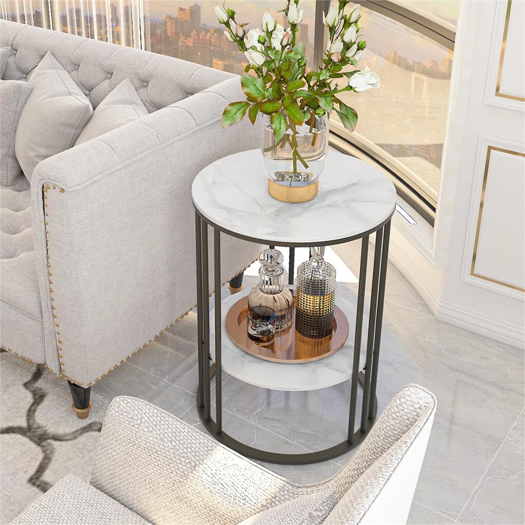 Side table luxury marble coffee table sofa table bronze metal frame modern