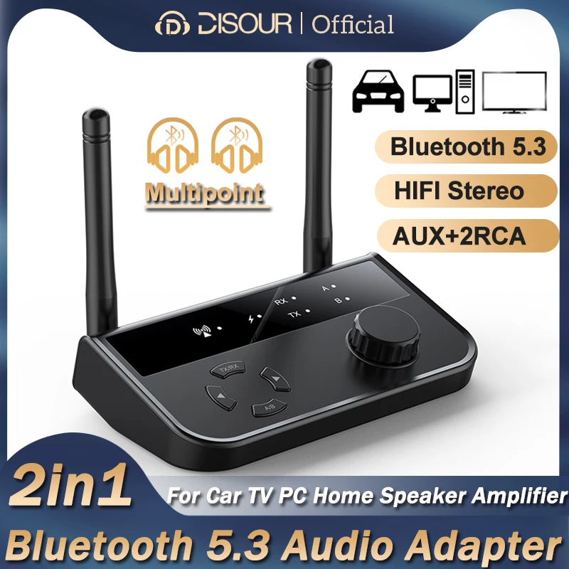 

2in1 Bluetooth 5.3 Audio Transmitter Receiver 3.5mm AUX 2 RCA Stereo Music Wireless Adapter Multipoint for Car TV PC Speaker