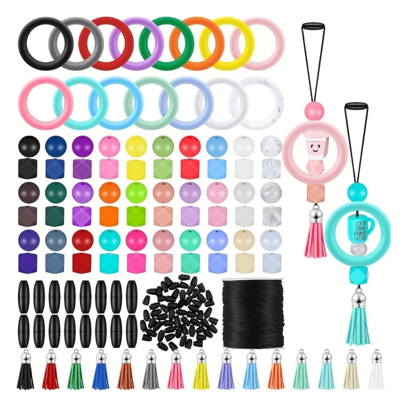 

Set of 91 Silicone Rings and Beads O Rings for Keychain Jewelry Supplies