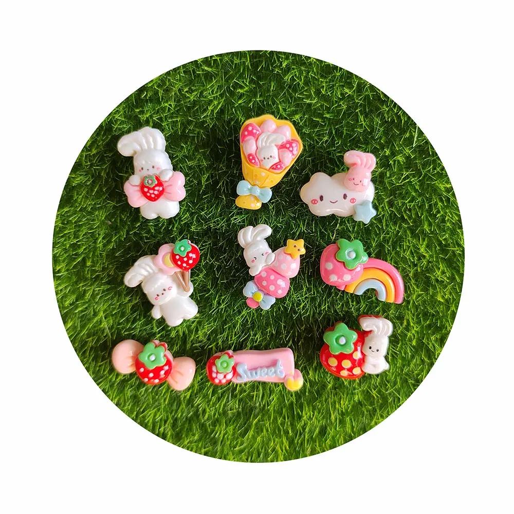 

Resin Strawberry Bowknot Rainbow Cartoon Bunny Flat Back Cabochon For Hairpin Phone Case Scrapbooking DIY Jewelry Craft Decor