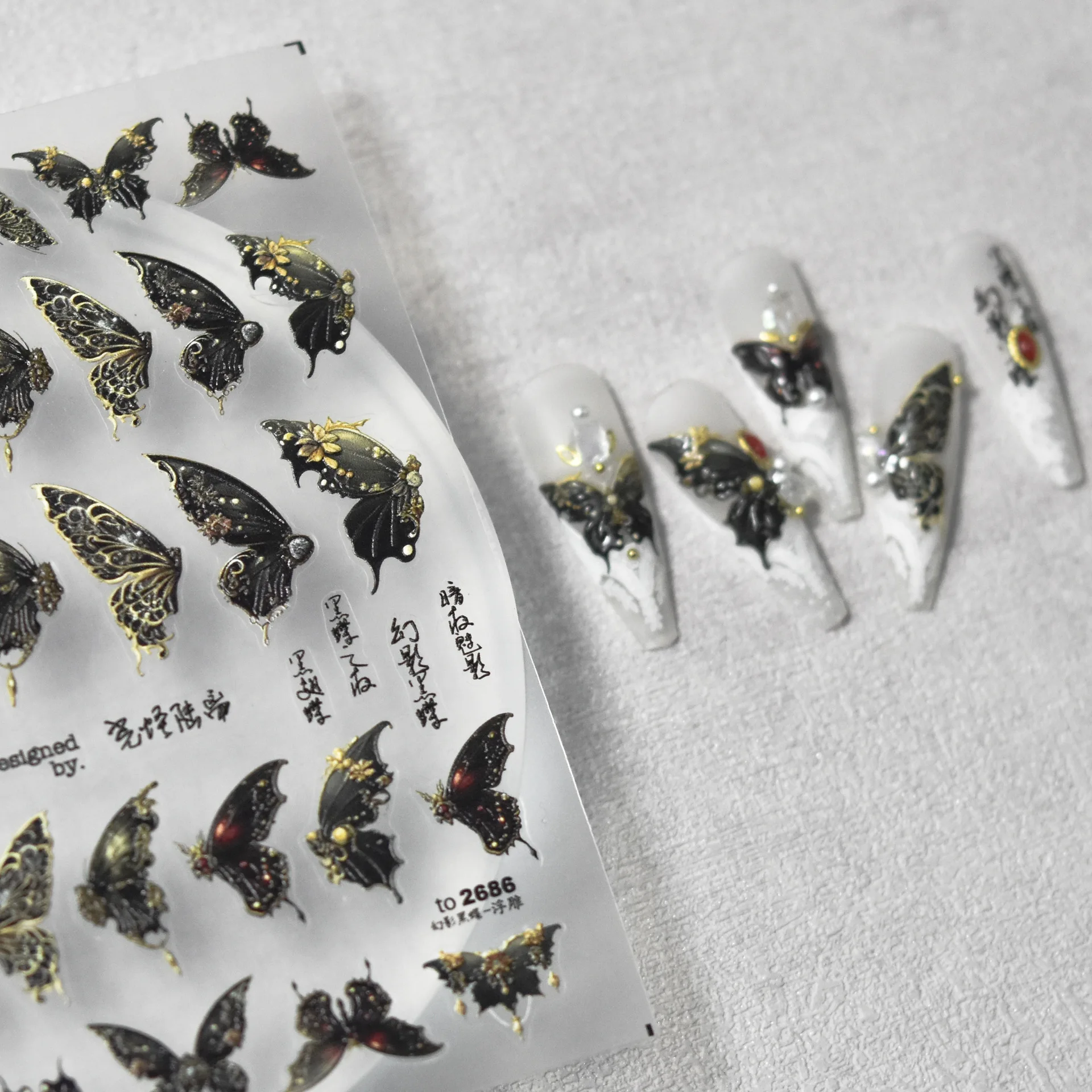 

1 Sheet 5D Realistic Relief Phantom Black Butterfly Adhesive Nail Art Stickers Decals Manicure Ornaments Accessories