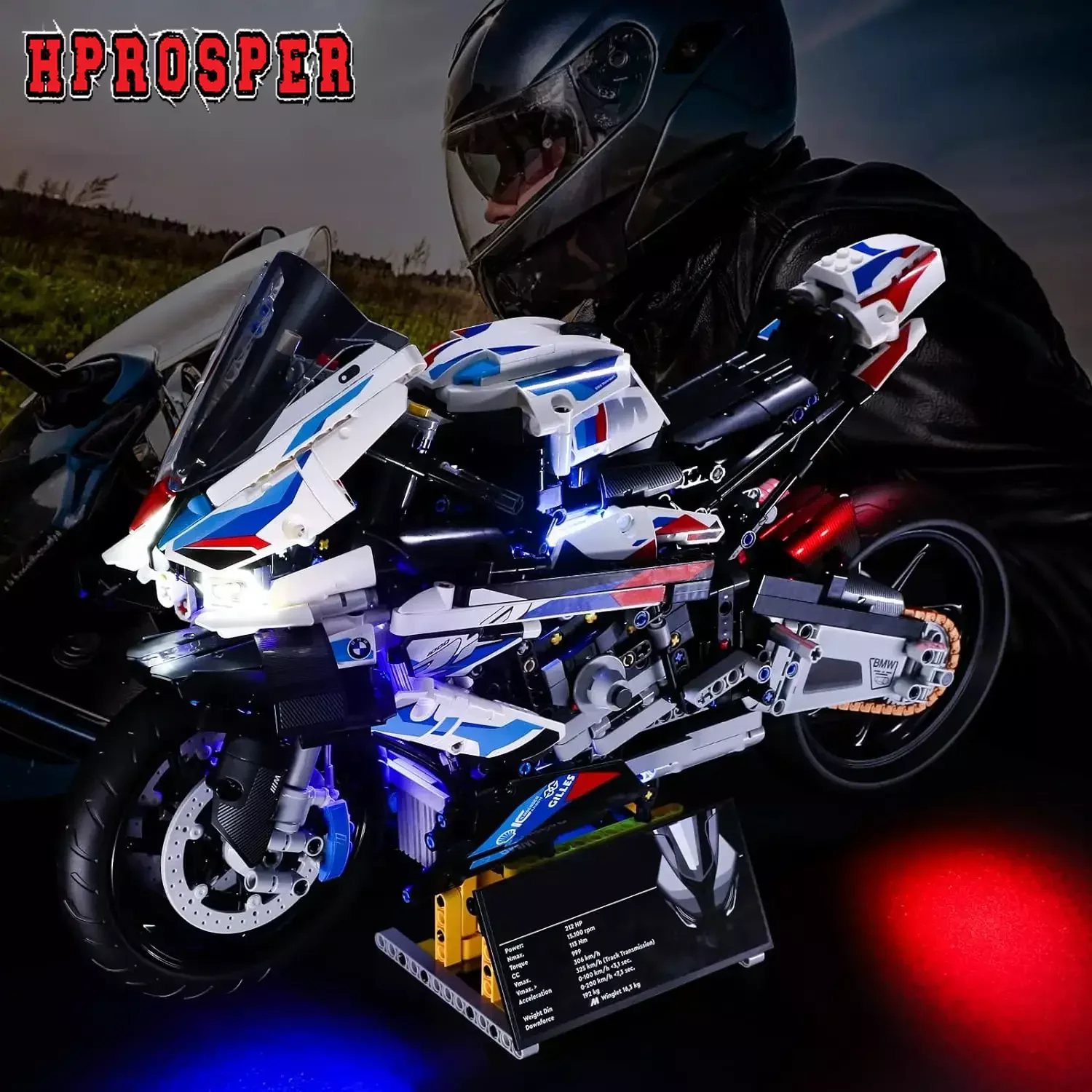 Hprosper Led Light Per Technic 42130 Bmw M 1000 Rr Lampada Decorativa Per Moto Con Scatola Batteria (Non Includere Blocchi Lego)