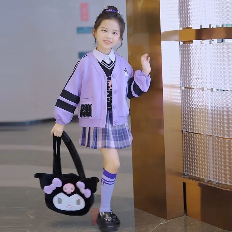 

Kawaii аниме Sanrios Kuromi девочка модный преппи свитер костюм Jk Униформа кардиган юбка рубашка Свитшот теплая куртка детская одежда