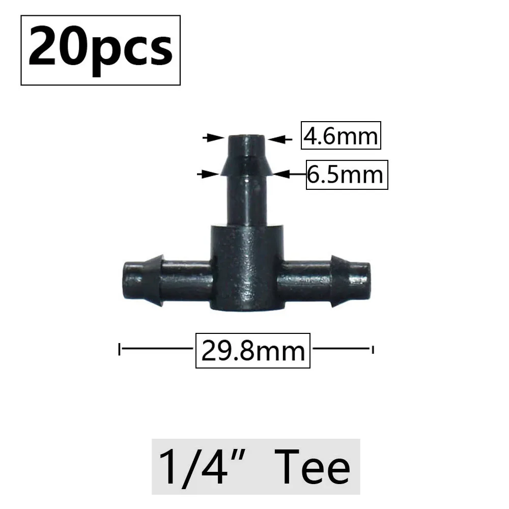 20pcs 3mm 4mm Garden Hose Barb Connector Drip Irrigation 1/4'' & 1/8'' Tube Hose Fitting Tees Cross Eng Plug Barb Accessories 5