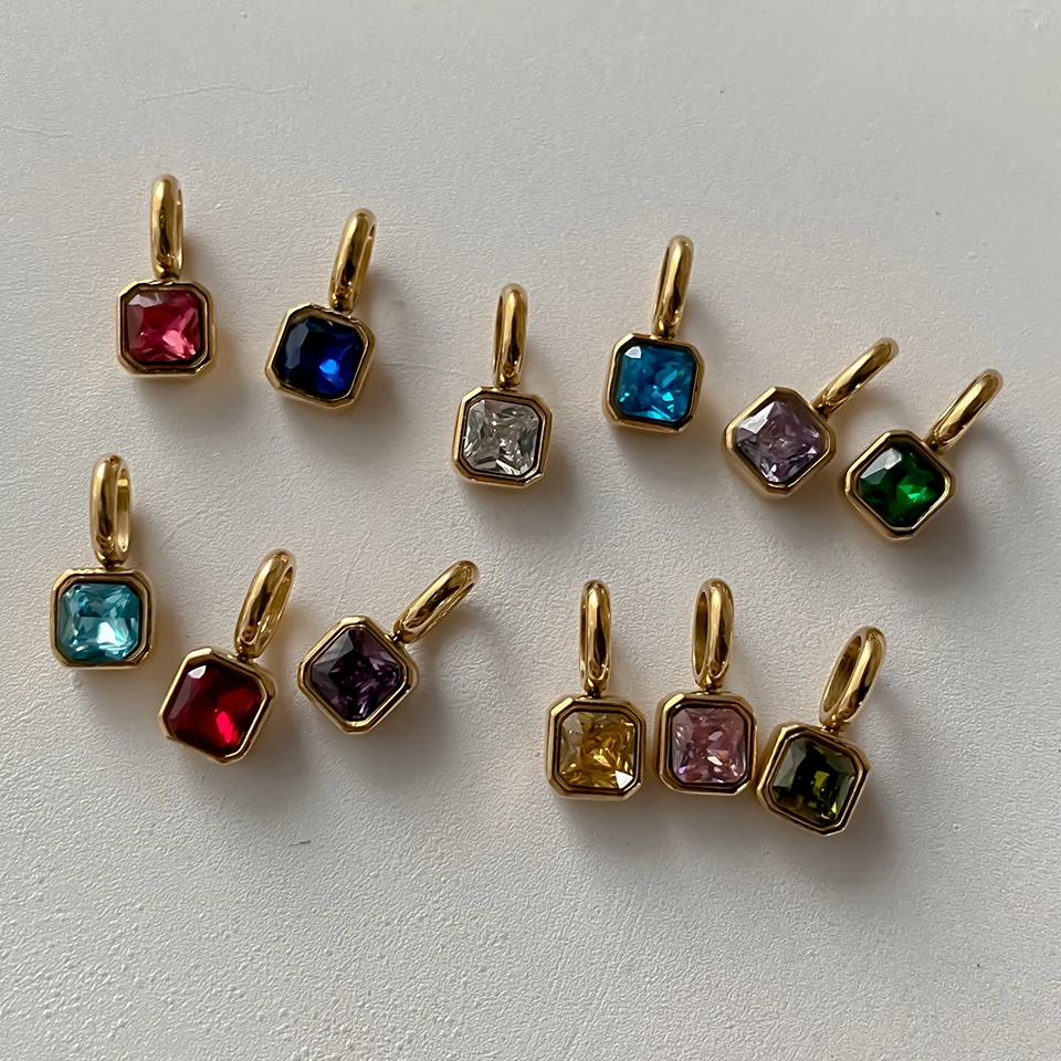 EMANCO Edelstahl-Charm 14K vergoldet, achteckiger quadratischer Geburtsstein-Anhänger Zubehör für DIY-Halsketten-Schmuckherstellung – Detail 3