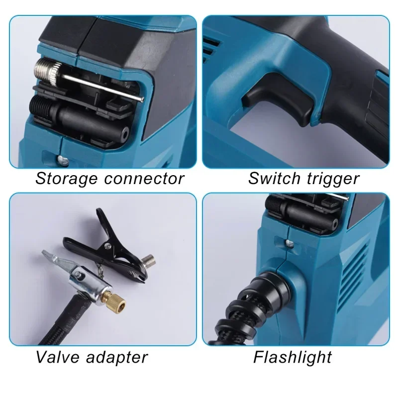 Portable Electric Air Pump for Makita 18V Lithium Battery Cordless Air Inflator with LED Light for Tire Pumping/Ball Inflation