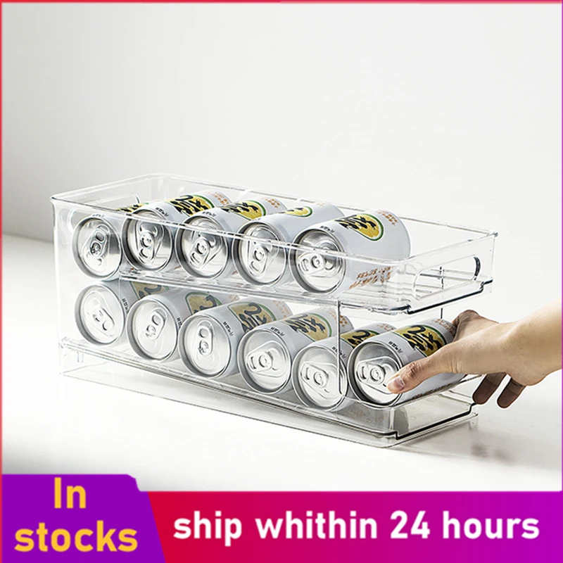 New Kitchen Refrigerator Fresh Drink Beer Cola Cans Storage Rack Solid  Double-layer Finishing Shelf Beverage Cans Storage Rack - Storage Holders &  Racks - AliExpress