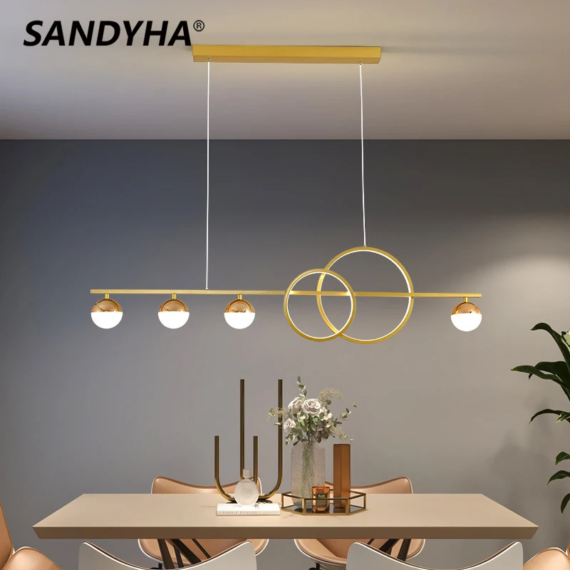 

Modern Luxury Long Strip with Ring Chandelier Led Lamp for Dining Living Room Decor Lustres Para Sala De Jantar Pendant Lights