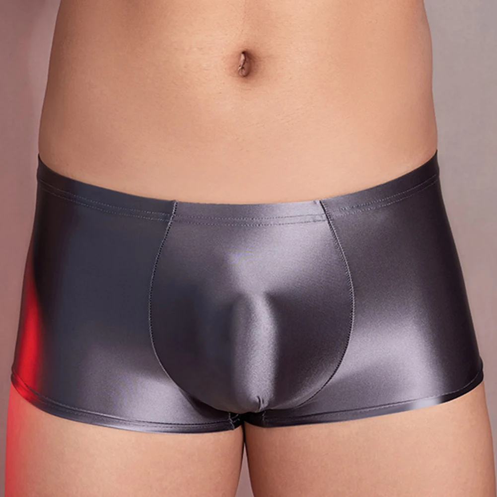 

Sexy Mens Boxer Briefs Oil Shiny Solid Underpants Bulge Pouch Panties Low Rise Underwear Elastic Lingerie Male Shorts Trunks