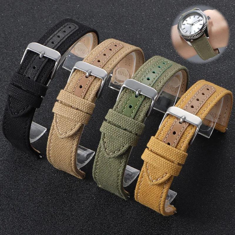 Nylon & Leather Quick Release Military Sport Watch Band - Universal Replacement Strap
