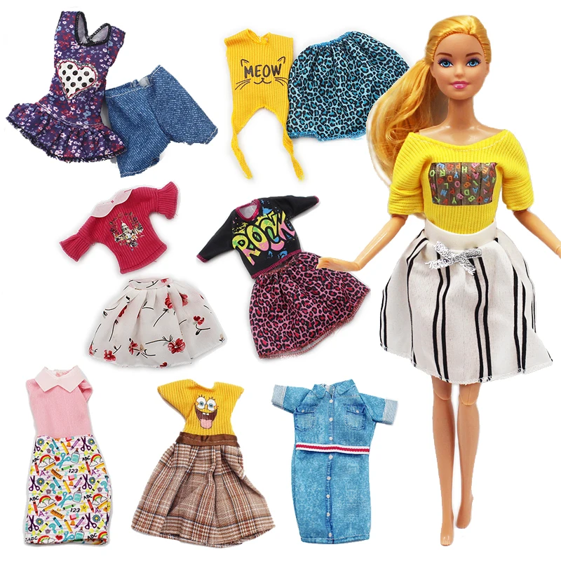 Kawaii 5pcs Doll Clothes for Barbie Fashion Suit Dress Up Kids Toys for Girl BJD Dolls Accessories DIY Daily Wear Sport Top Pant
