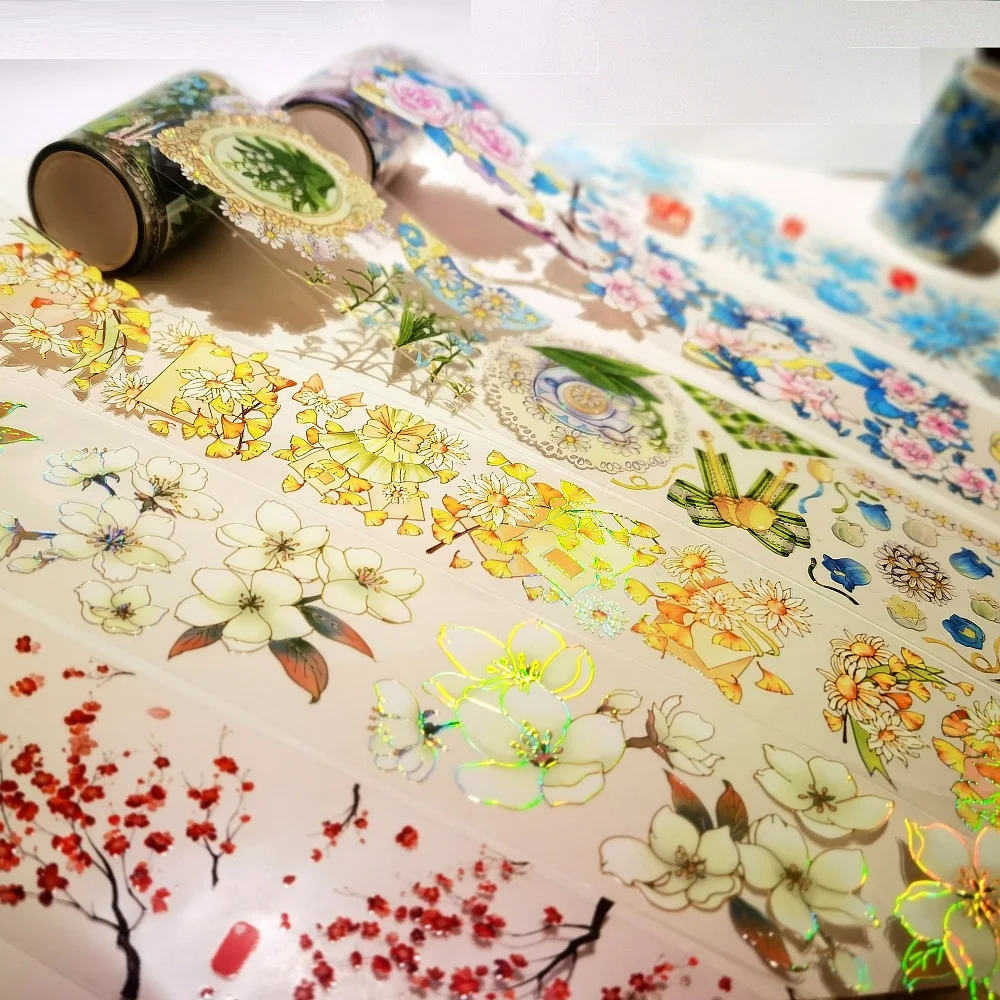 PET Tape Washi Masking Tapes Flowers Scenery Rose Journal Planner Japanese Decor Adhesive DIY Craft Stickers Diary Scrapbooking 4