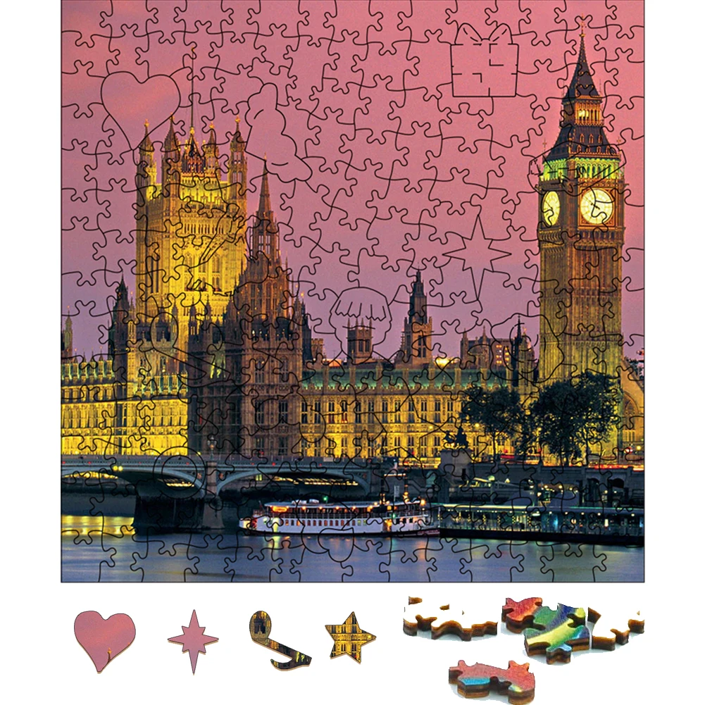 

London At Night Wooden Jigsaw Puzzle Toy Board Games Wood Puzzles Entertaining Games For Children Birthday Invite Gift 3D Puzzle