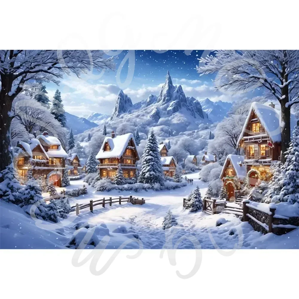 Winter Christmas Village Backdrop for Home Decoration and Photography Studio