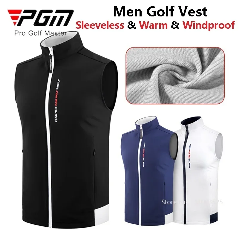 PGM Winter Men Windproof Golf Vest Male Sleeveless Warm Sport Jackets Men Stand Collar Casual Waistcoats Full Zipper Golf Coats