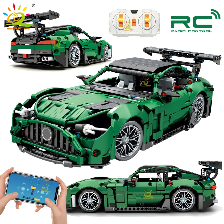 

1460PCS Green AMG GTR High-Tech RC Sports Car Model Building Blocks Super Famous Vehicle Bricks City Construction Children's Toy